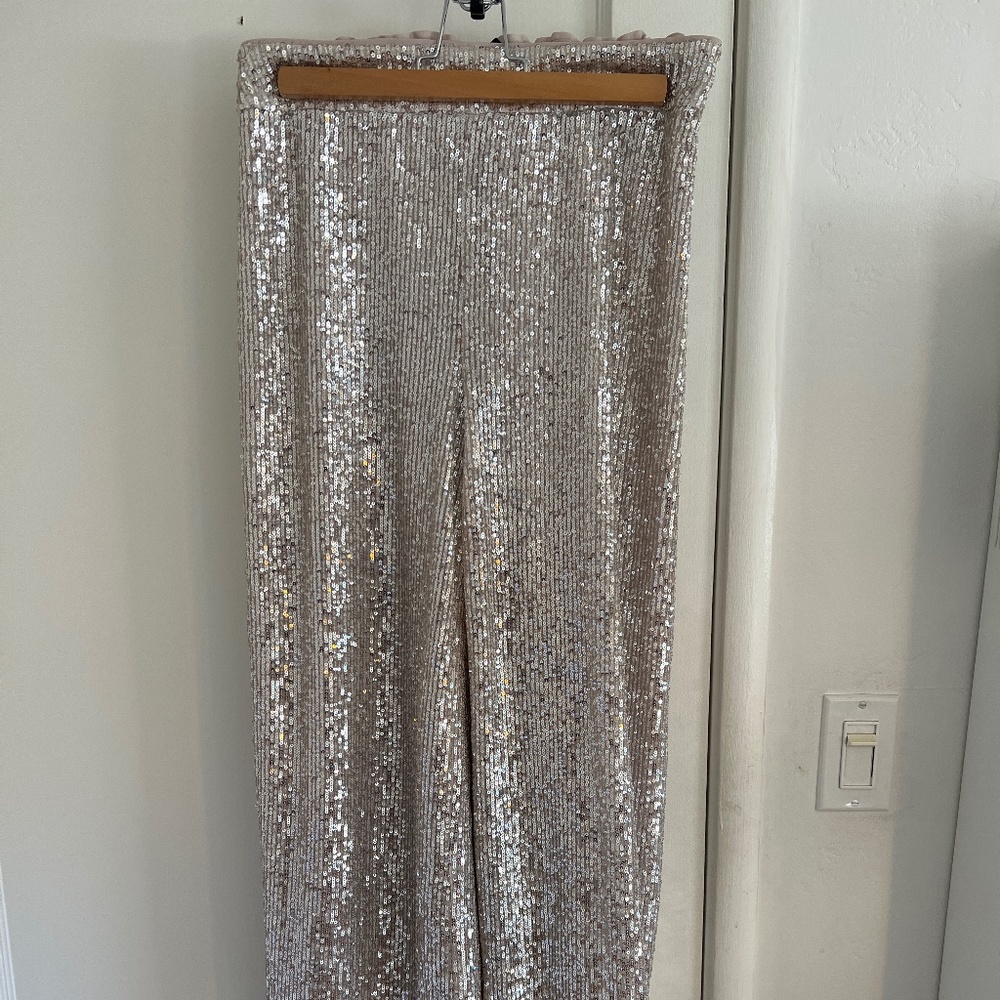 Banana Republic Women's Gold Sequin Pant Wide Leg, elastic band